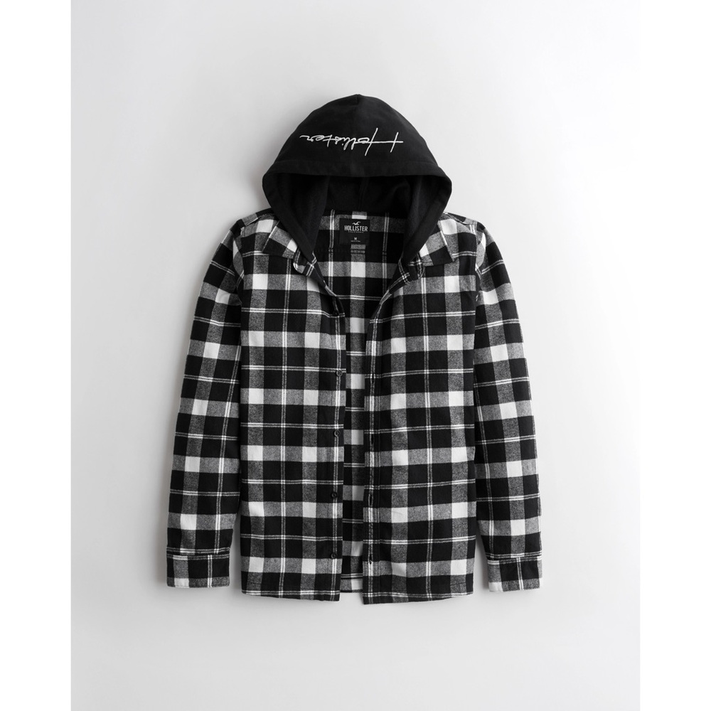 Hollister Plaid Flannel Hooded Button Down - Picture 7 of 7